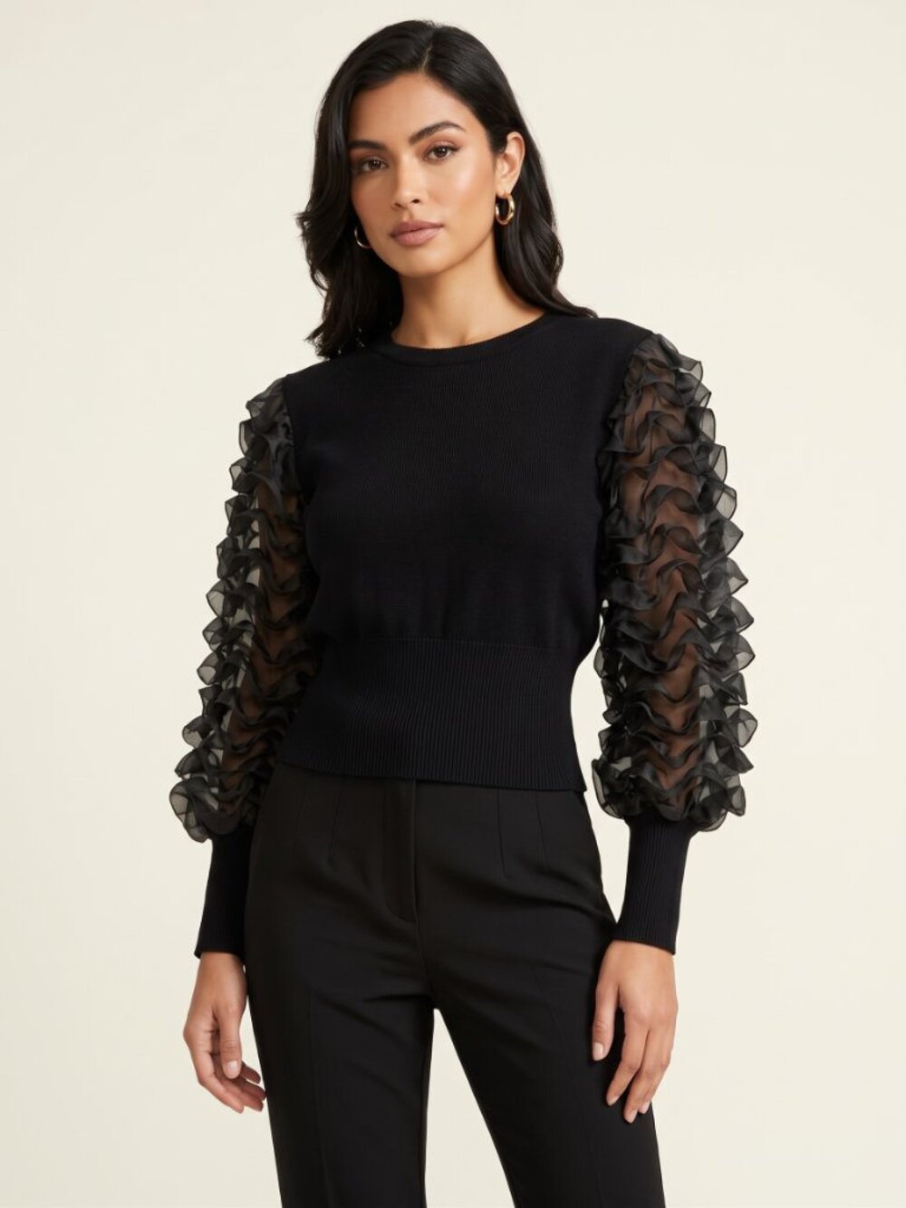 QED London Black Ruffle Sleeve Sweater